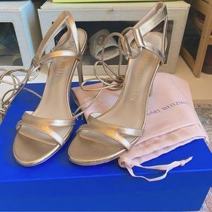 SOLD — Stuart Weitzman Soiree Lace-Up Sandals, Metallic, 8